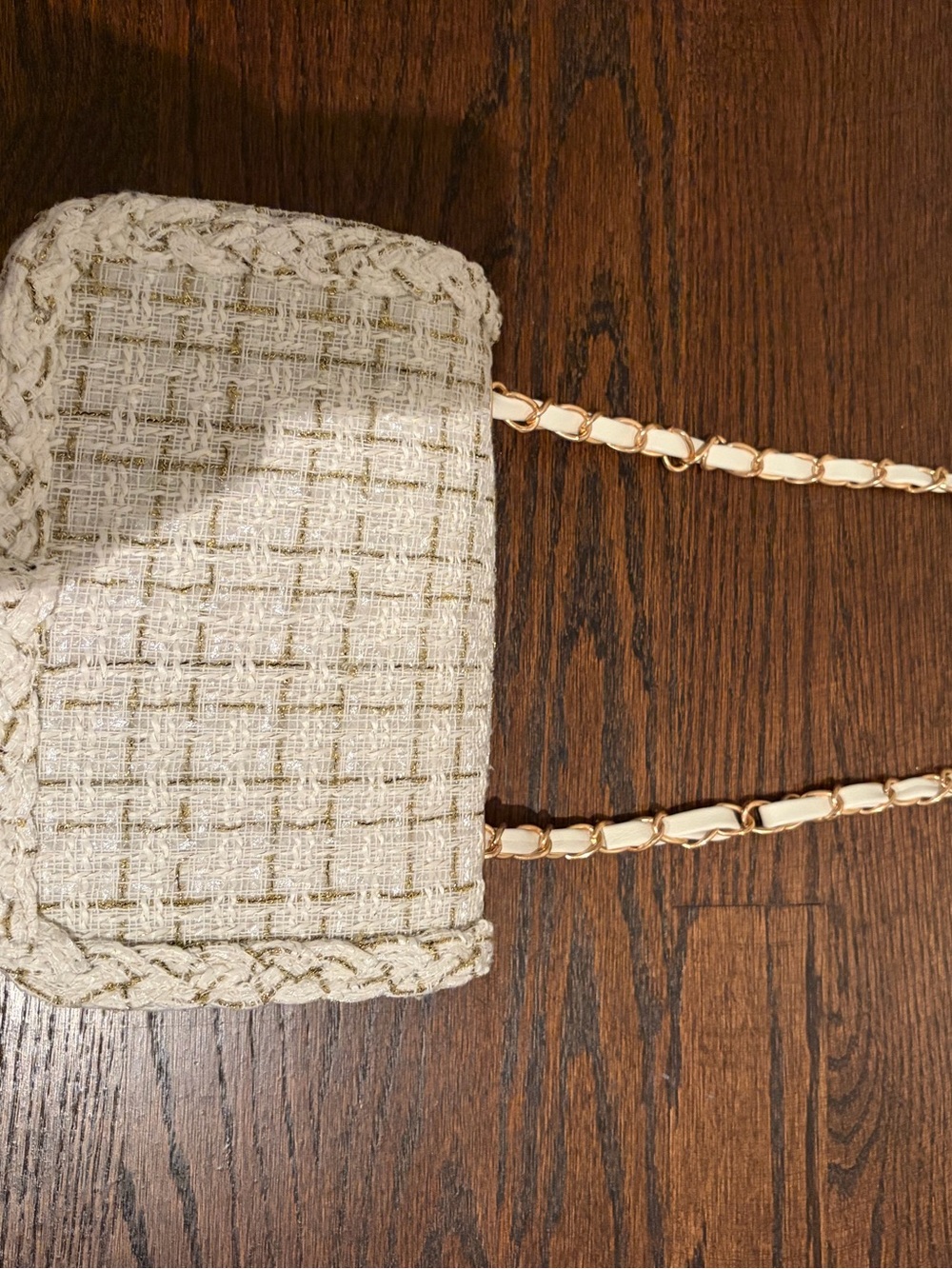 Fabric shoulder bag with gold stitching - Picture 2 of 4